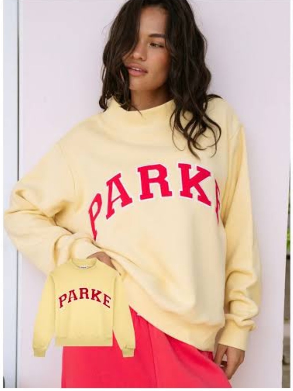 PARKE Summerland Varsity Mockneck Sweatshirt -Lemonade- Peel & Calypso S/M, NEW